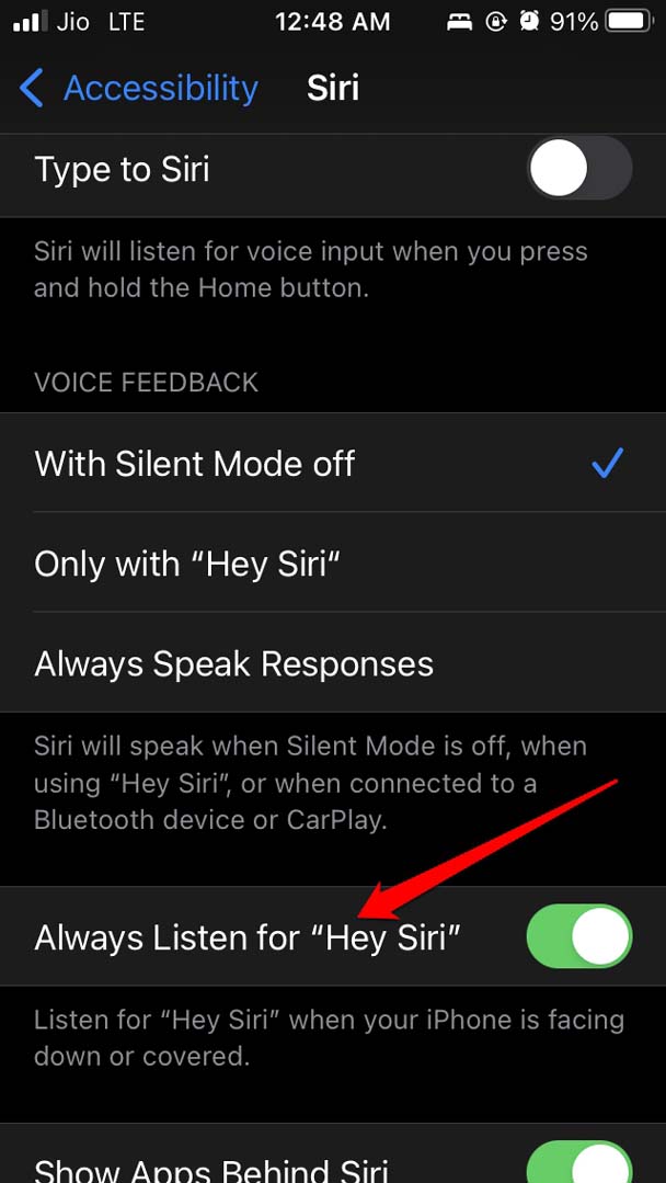 ativar sempre ouvir o Hey Siri