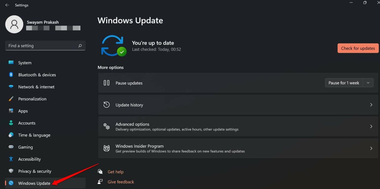 clique em Atualização do Windows