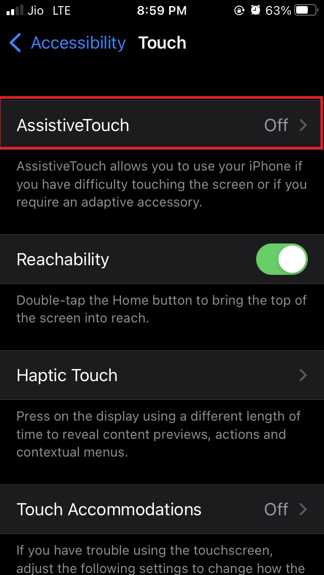 tippen Sie auf Assistive Touch