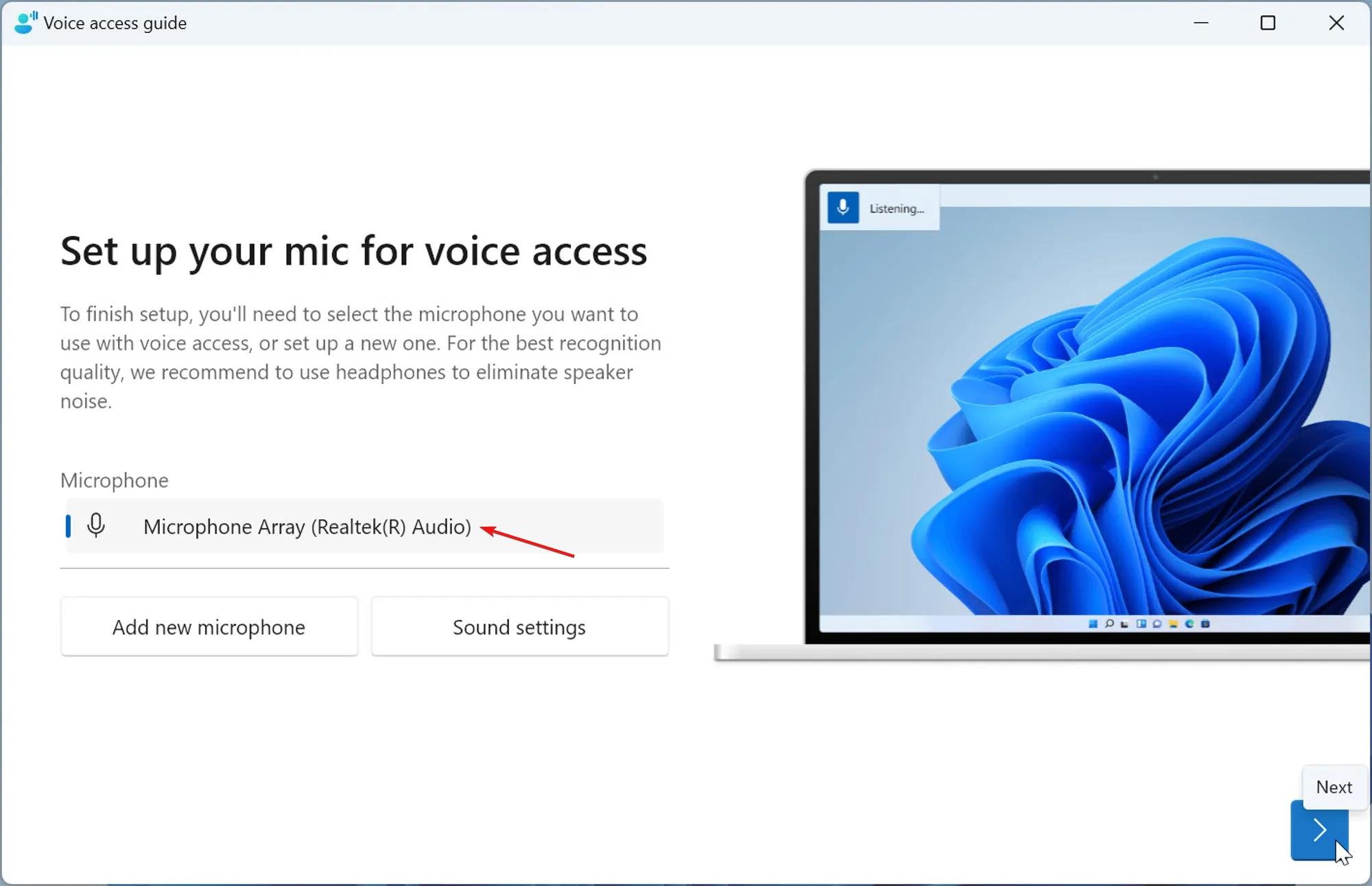 Configurar microfone para acesso por voz