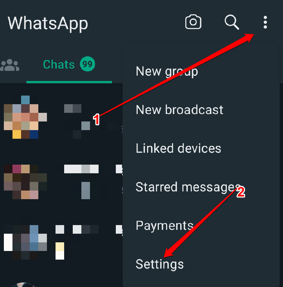 Três pontos e toque no botão Configurações.