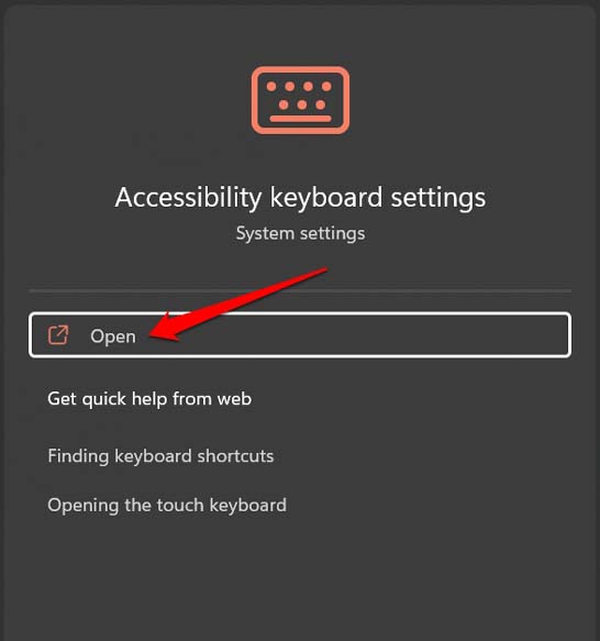 Einstellungen für die Tastaturzugänglichkeit öffnen