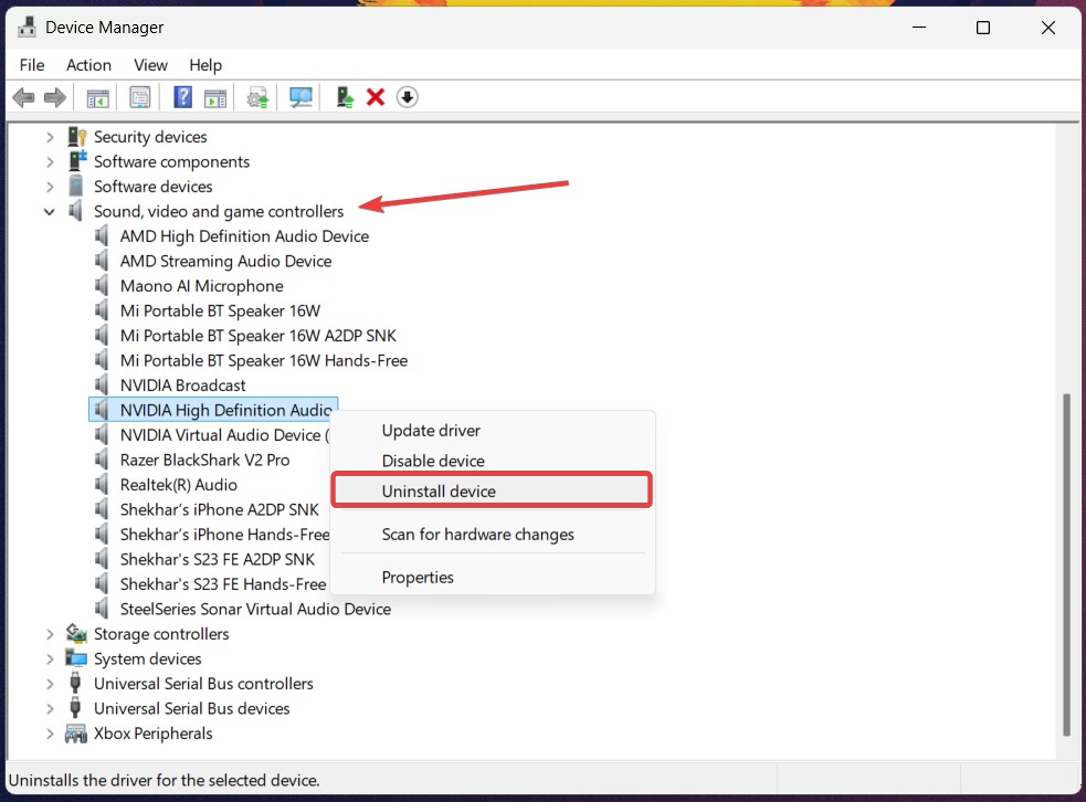 Désinstaller le pilote de périphérique audio - Services audio ne répondent pas sur Windows