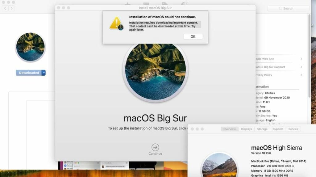 macOS Big Sur Download Fehler