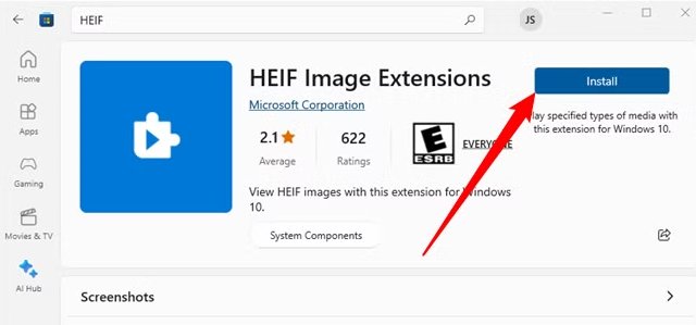 Baixar Extensão de Imagem HEIF - Abrir arquivos HEIC no Windows 11