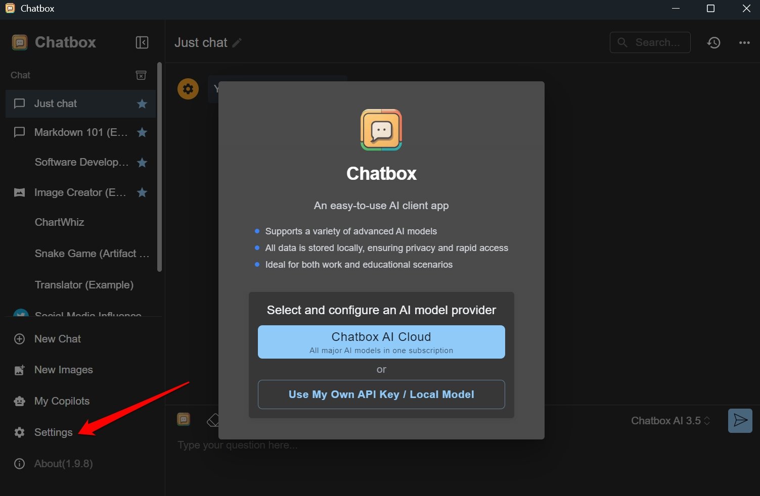 configuración de chatbox