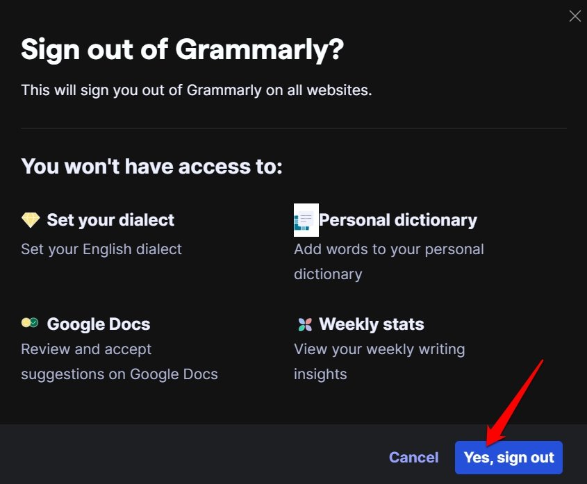 confirmar saída do grammarly