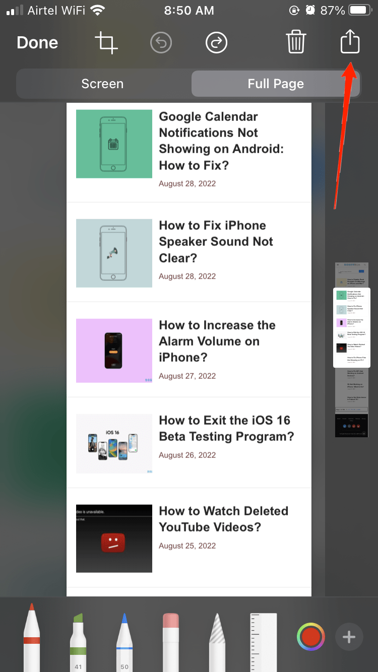 scrollender Screenshot iphone