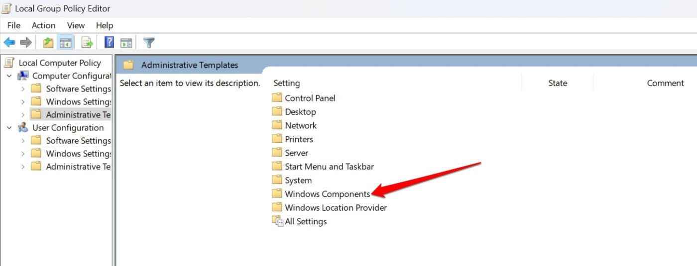 accedi ai componenti di windows