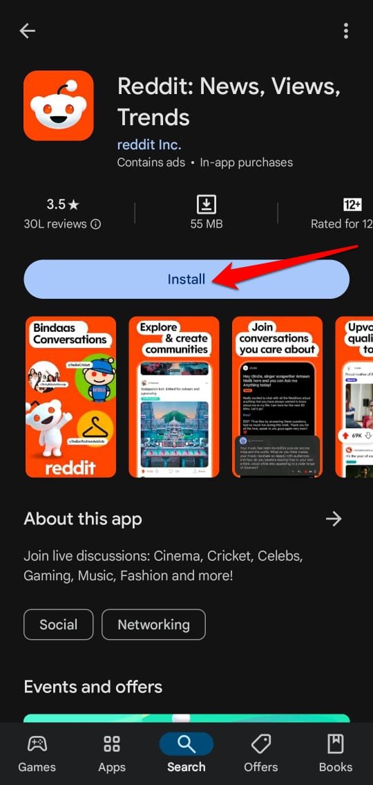 Reddit-App installieren