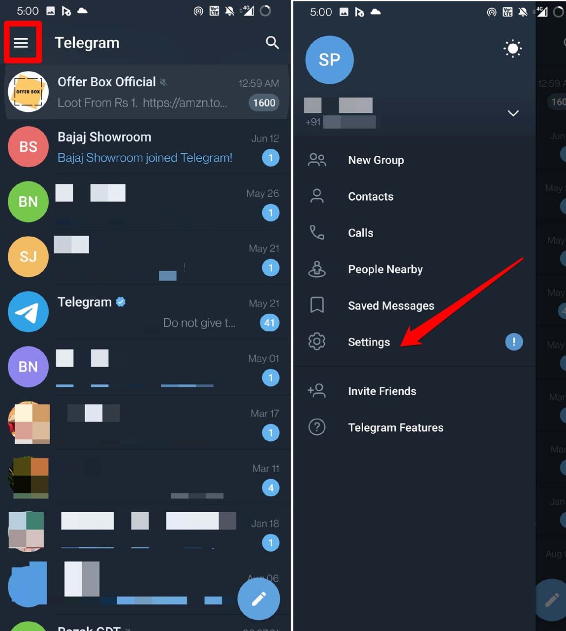 Configuraciones de Telegram android