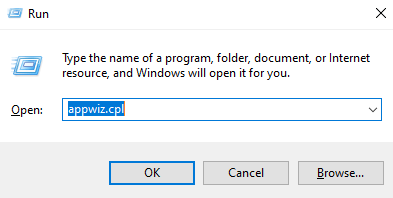 Presiona la tecla de Windows y R simultáneamente para abrir la ventana EJECUTAR. Después de abrir, escribe 'appwiz.cpl' en la barra de texto y presiona enter