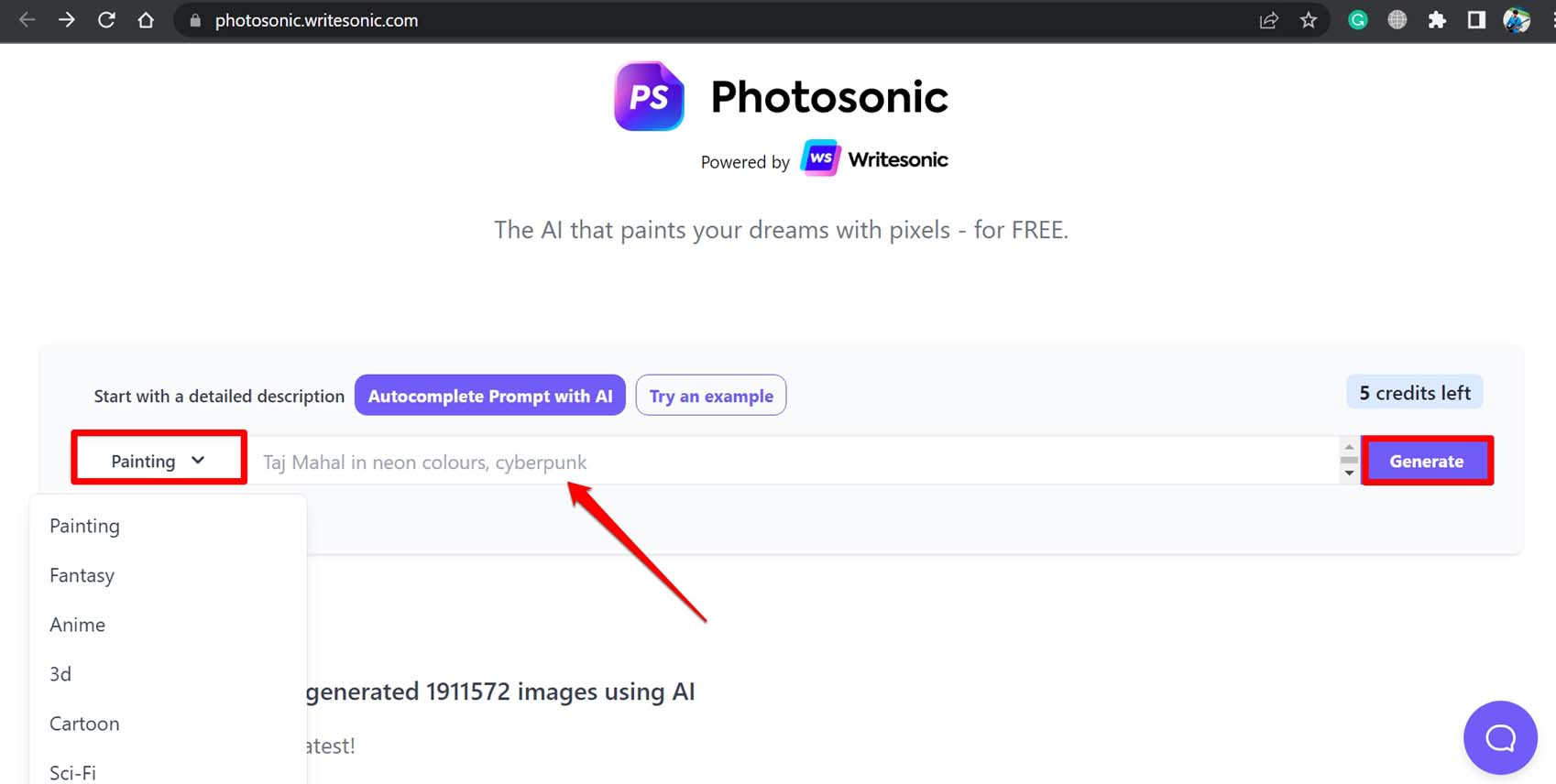 photosonic AI 画像ジェネレーター