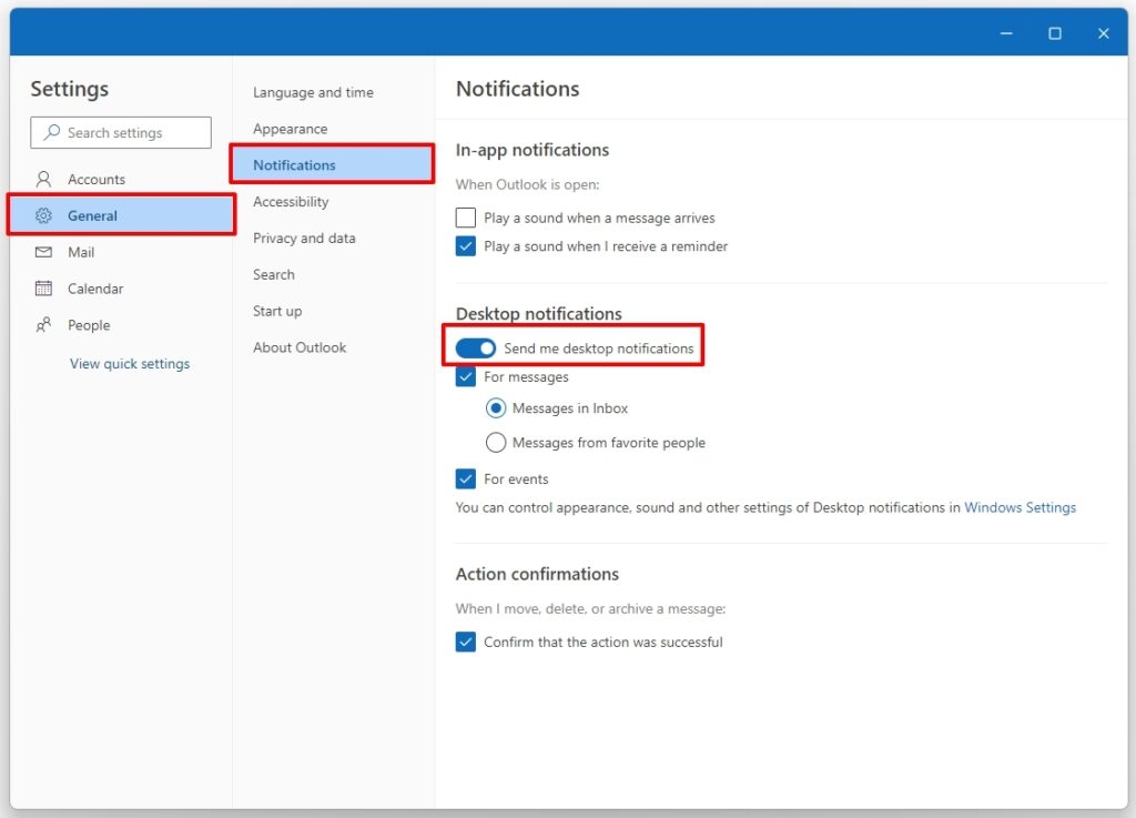 Outlook - Inviami notifiche desktop - Codice di errore 0x80004005 in Windows