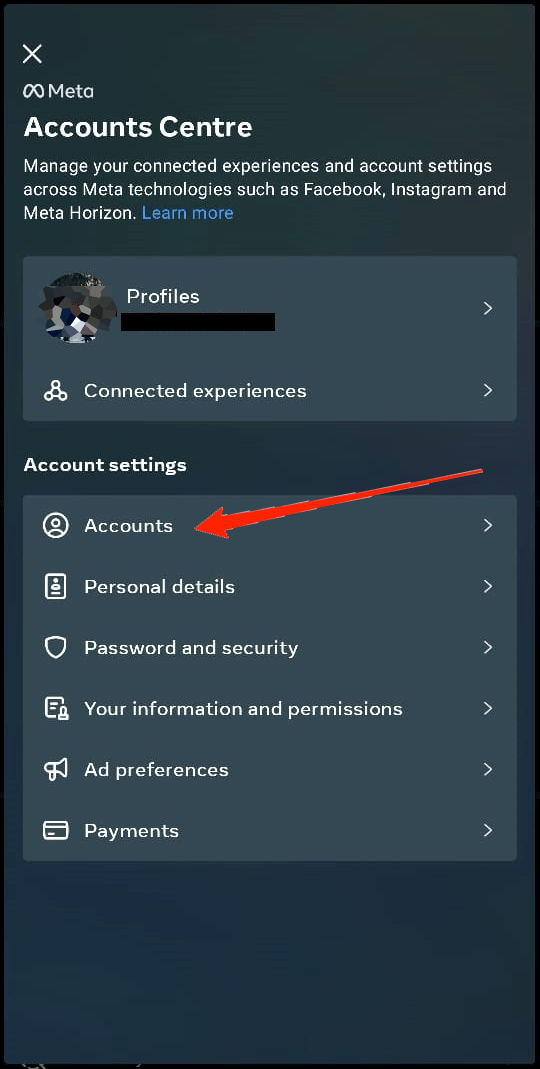Successivamente, seleziona Account.