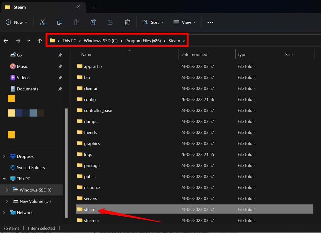 WindowsのSteam親ディレクトリに移動