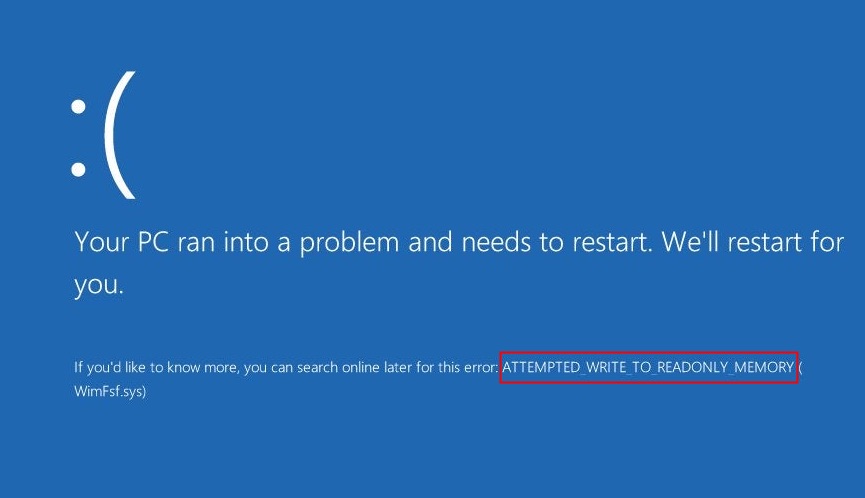 Error BSOD de Intento de Escritura en Memoria de Solo Lectura