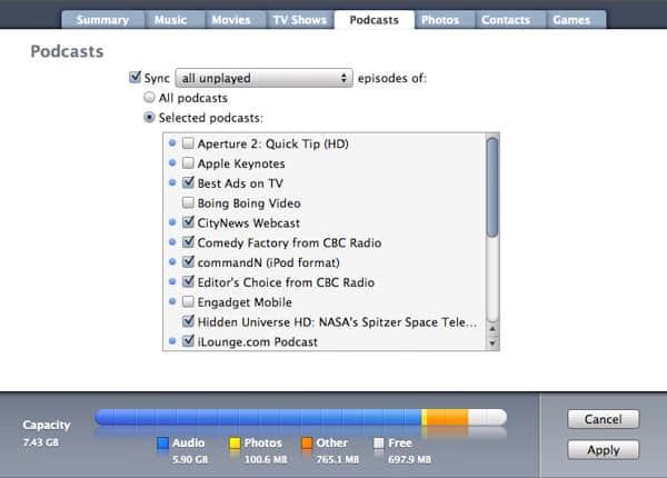 Manteniendo episodios de podcast reproducidos en iPod