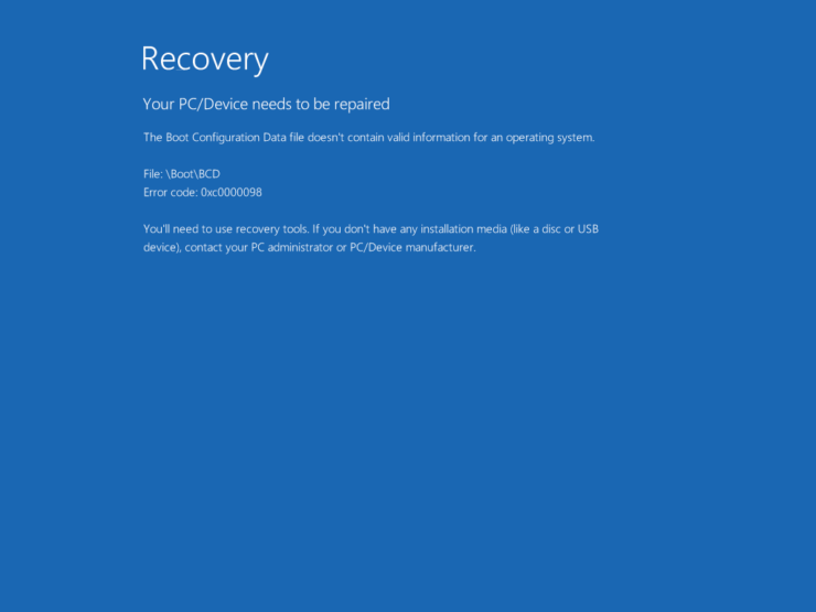 Windows 10의 오류 0xc0000098