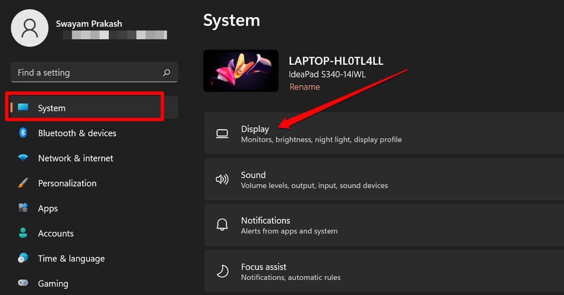 Exibição do sistema Windows