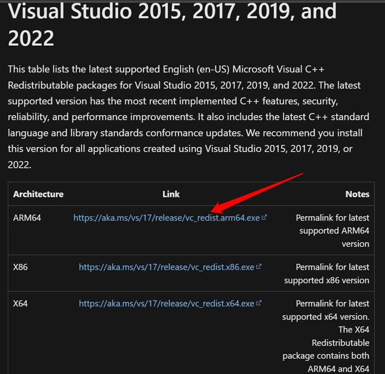 scarica il pacchetto redistribuibile Microsoft Visual C