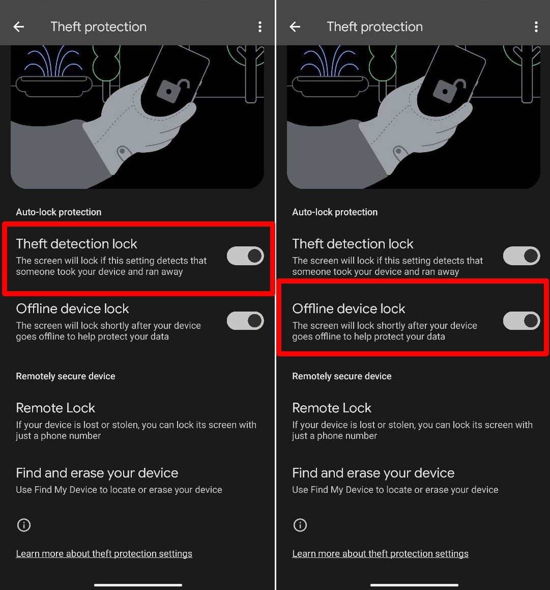 ativar bloqueio de detecção de roubo no Android