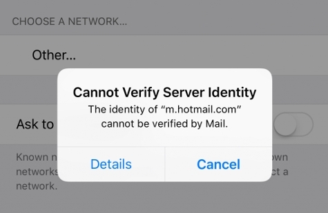 Problema Impossibile Verificare l'Identità del Server su iPhone