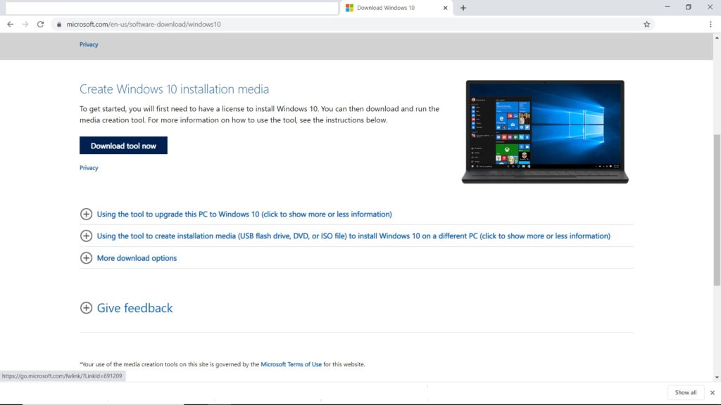 미디어 설치를 사용하여 Windows 10 PC 복원
