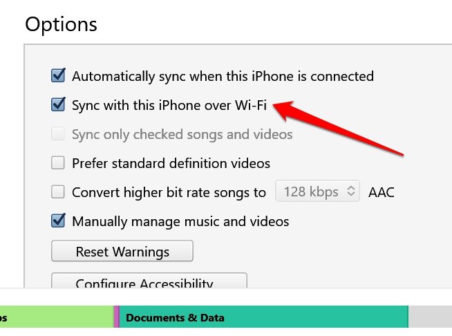 sincronizza iPhone tramite WiFi