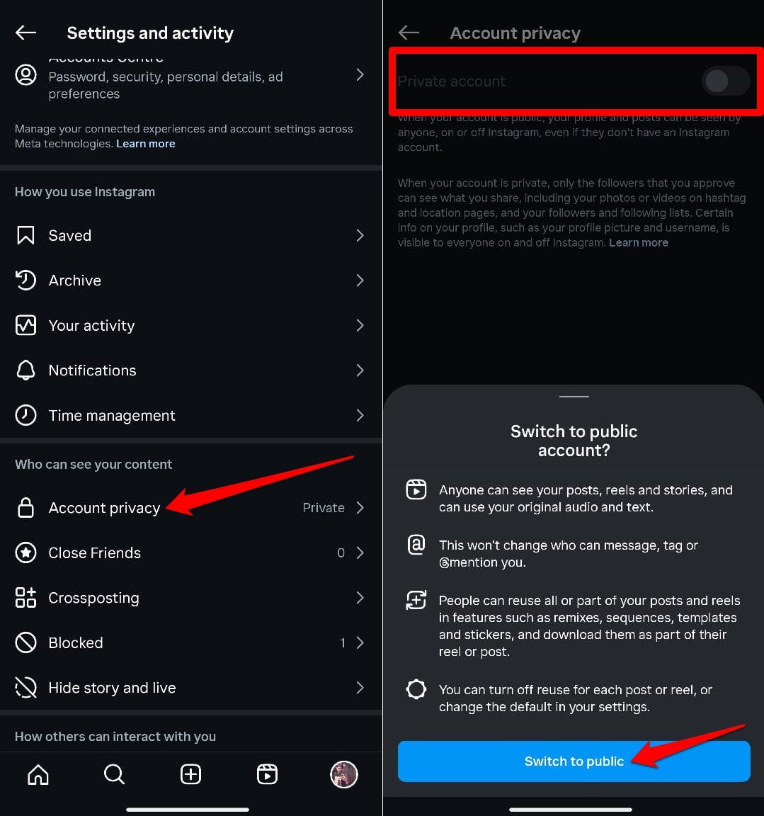 cómo cambiar la cuenta privada de Instagram a pública