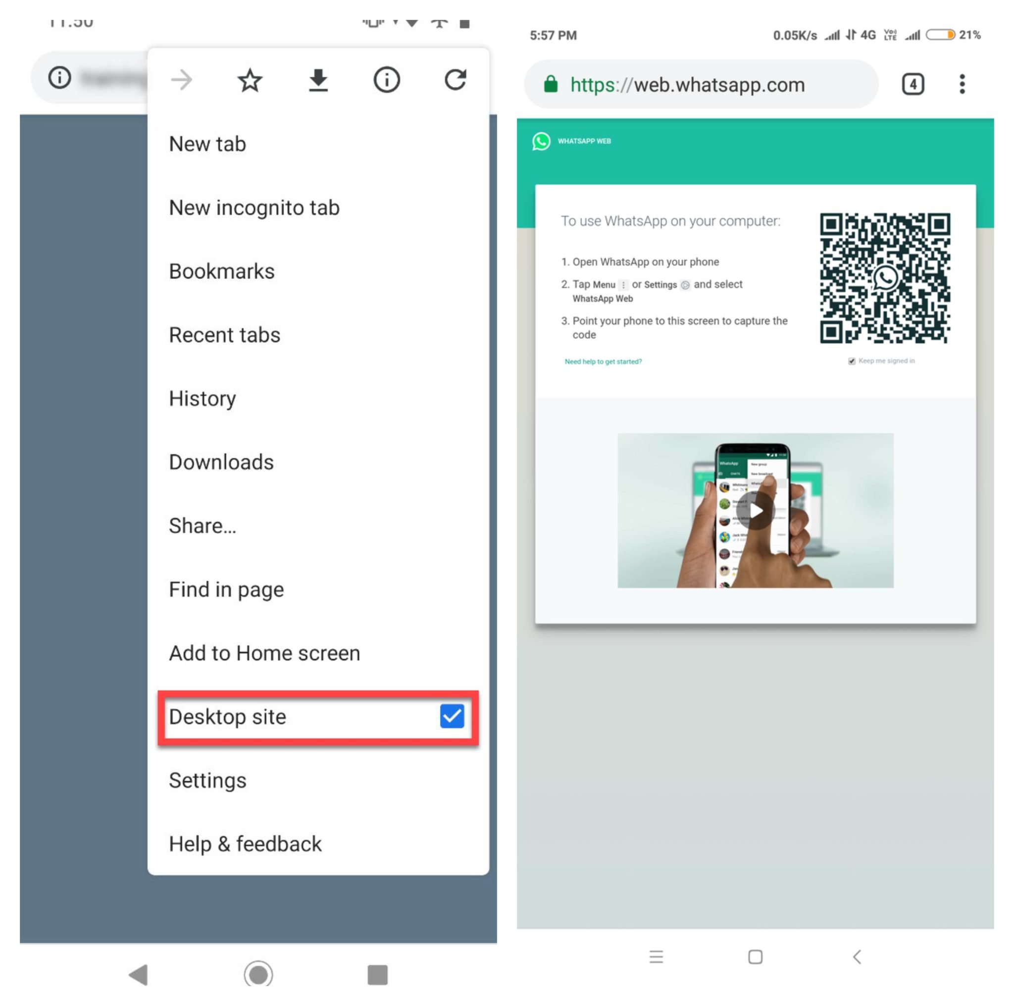 モバイルブラウザでのWhatsApp Web