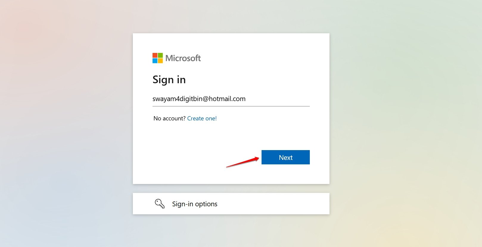 inserisci l'account hotmail per accedere