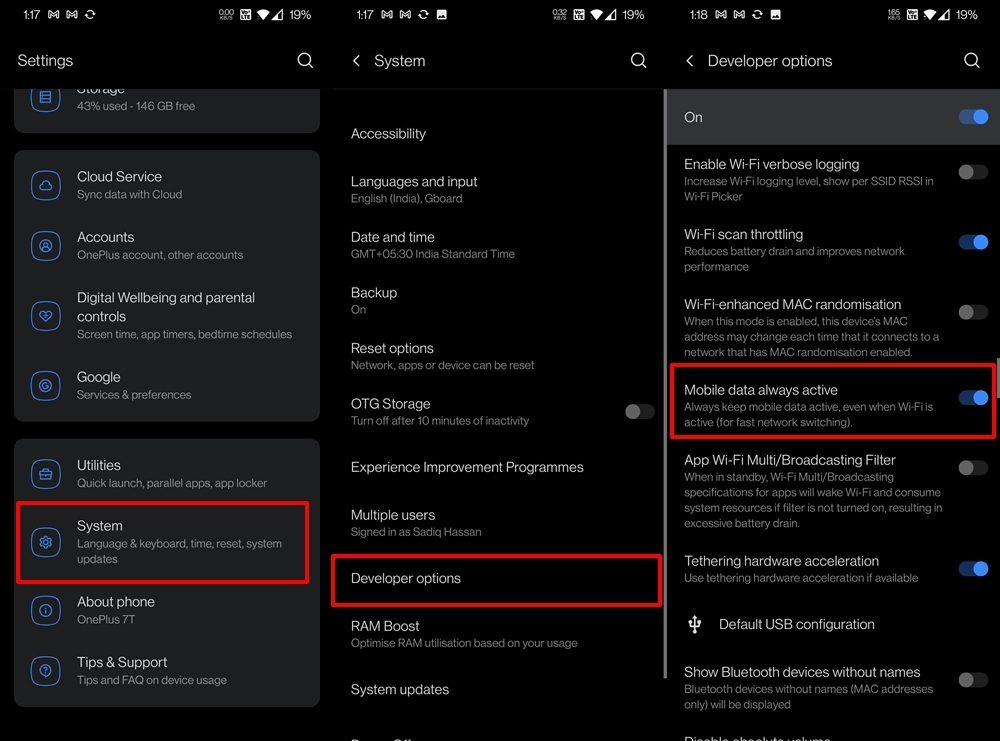 Mobile Daten immer aktiv