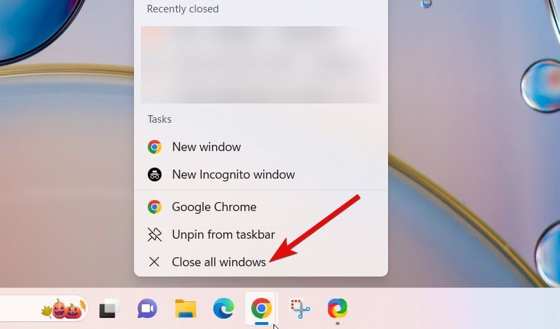 Chiudi tutte le finestre dal menu contestuale