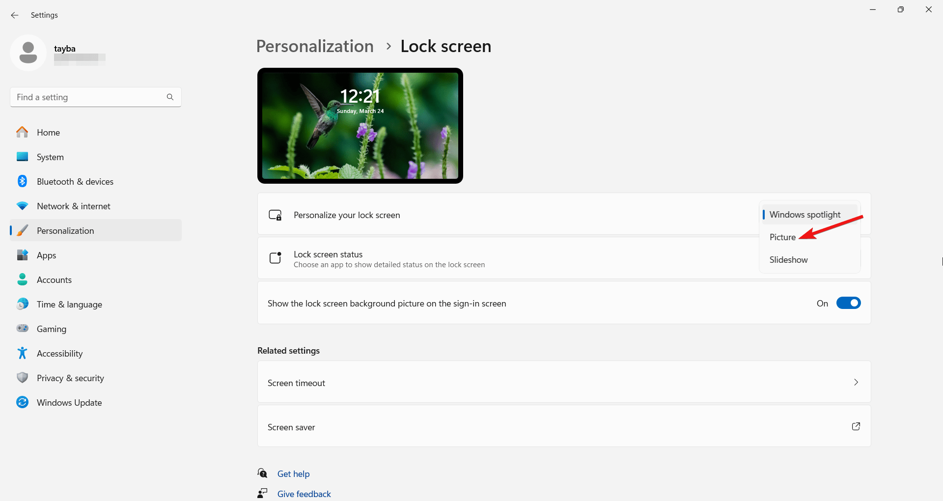 Scegli Immagine in personalizza la tua schermata di blocco