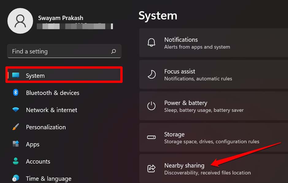 condivisione nelle vicinanze di Windows 11