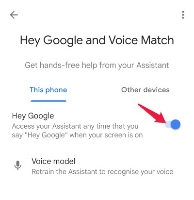 OK Google 및 음성 모델 클릭
