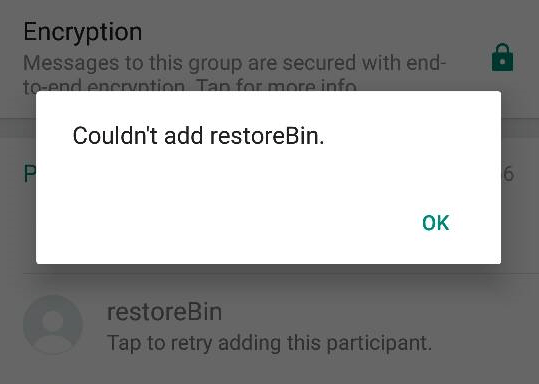 No se pudo agregar usuario en grupo de WhatsApp