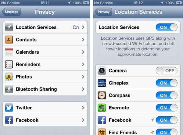 Aplicativo de Câmera do iOS e Serviços de Localização
