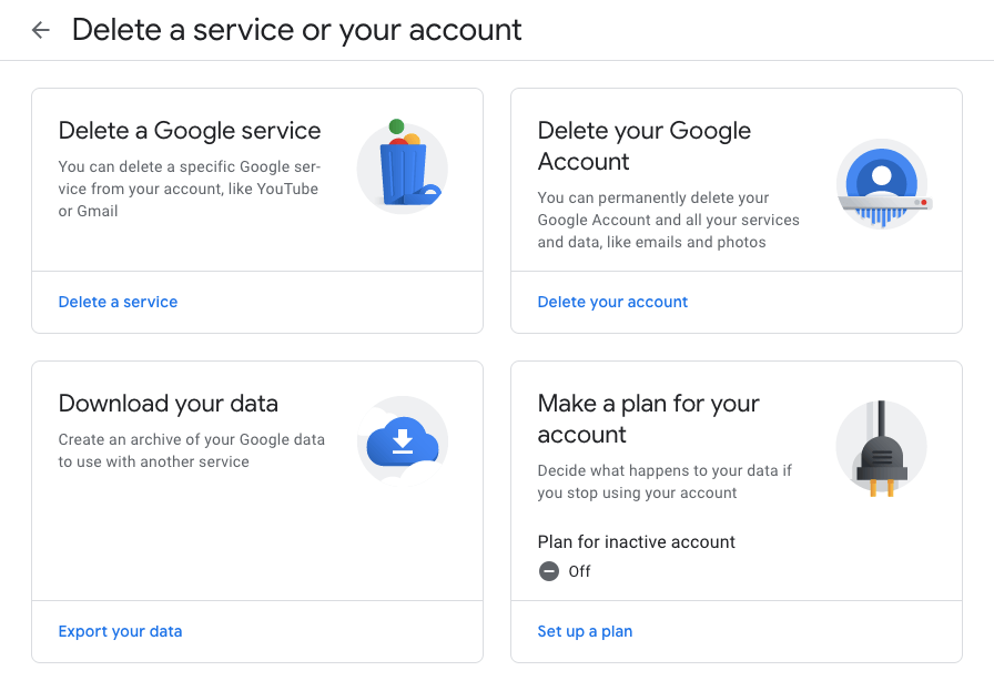 Google-Konto oder Dienst löschen und Daten herunterladen