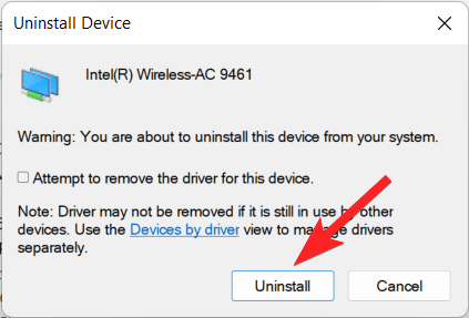 Conferma opzione disinstalla dispositivo