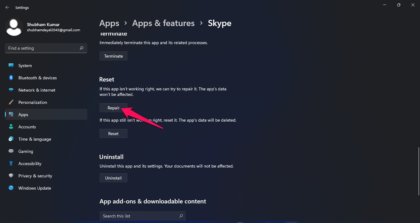 Skypeを修復
