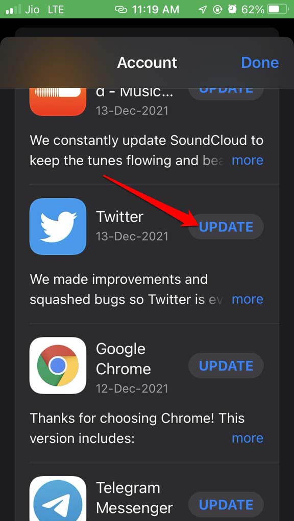 обновить Twitter на iOS