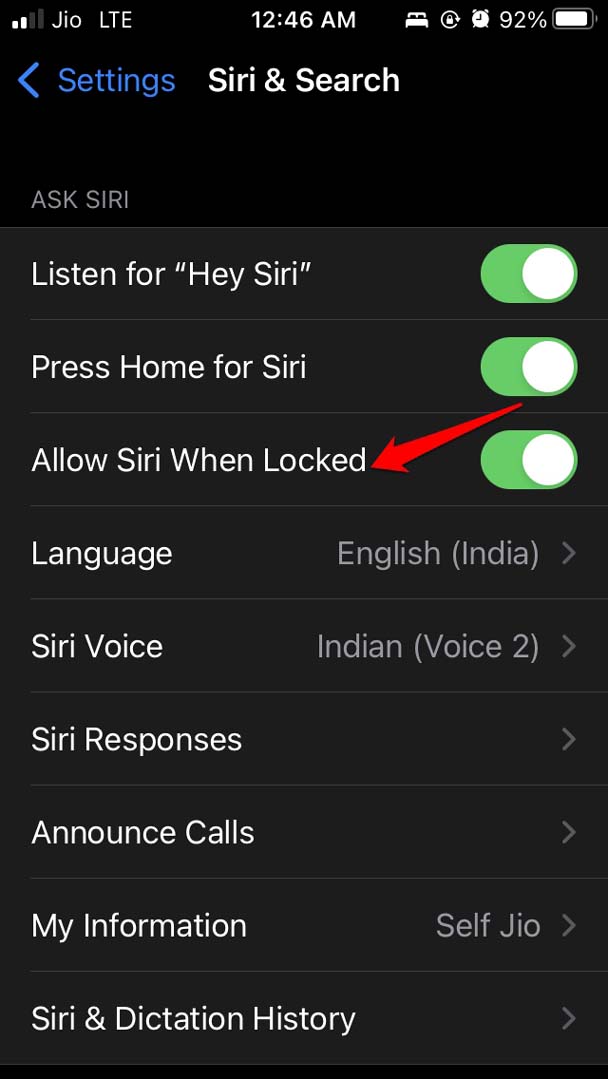 ativar permitir Siri quando bloqueado