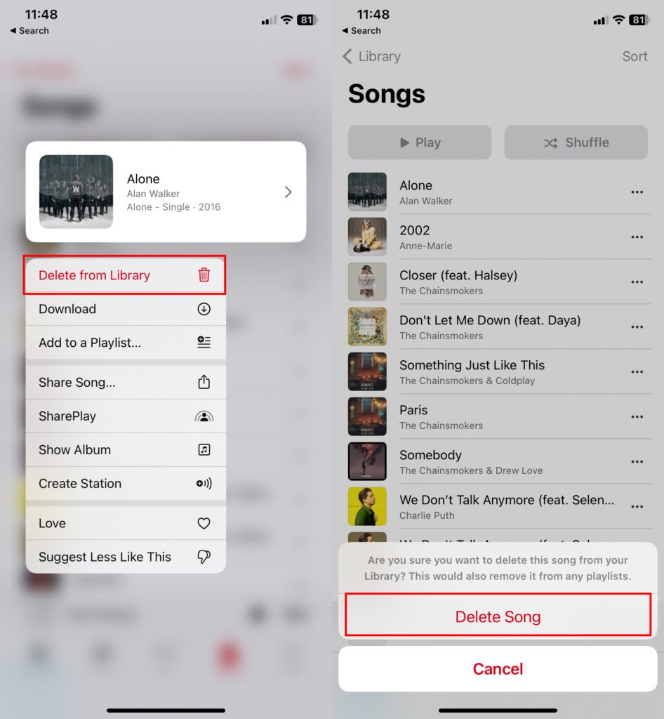 Apple Musicの曲を削除