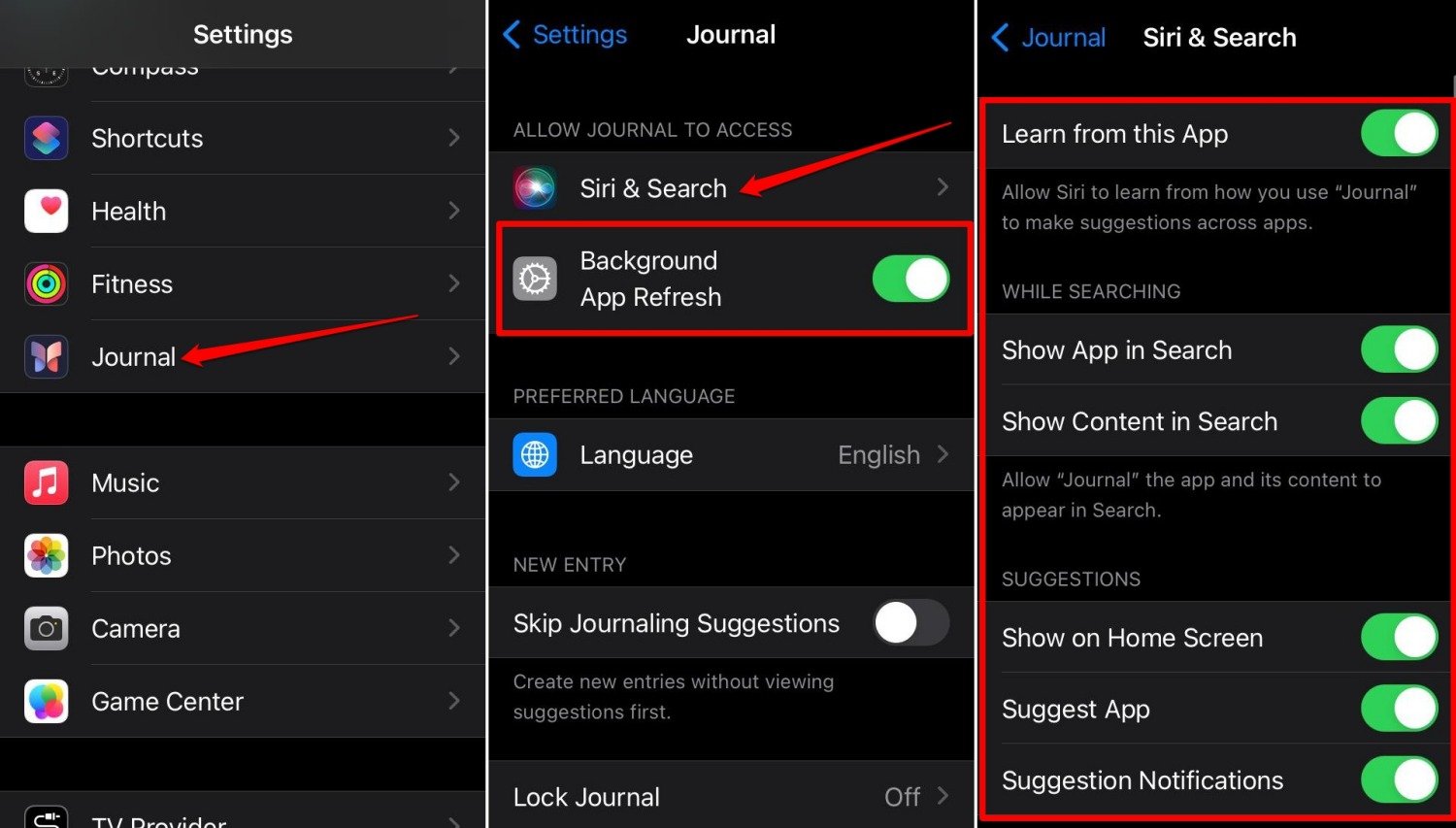 consenti autorizzazioni per l'app Journal