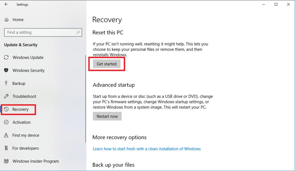 Ripristinare Windows 10