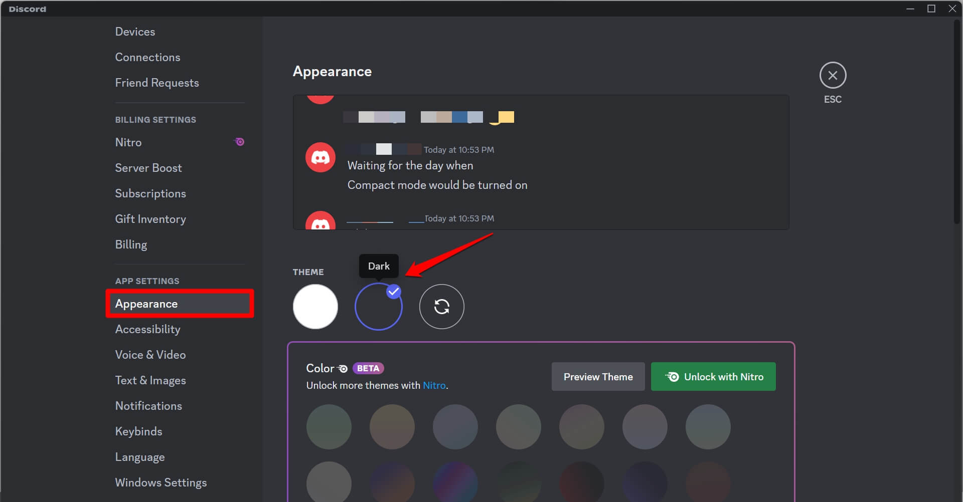 imposta tema scuro su Discord per PC