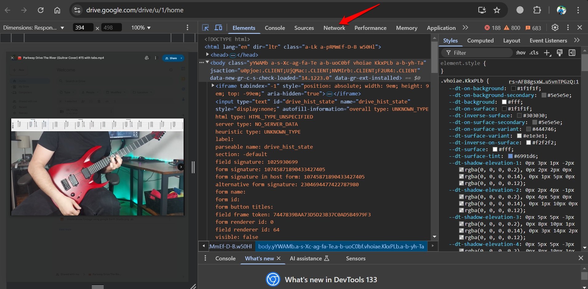 aller à l'onglet réseau sur la console de développement Chrome