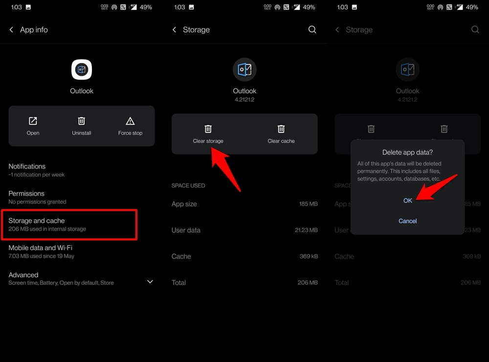 AndroidでOutlookアプリデータを削除